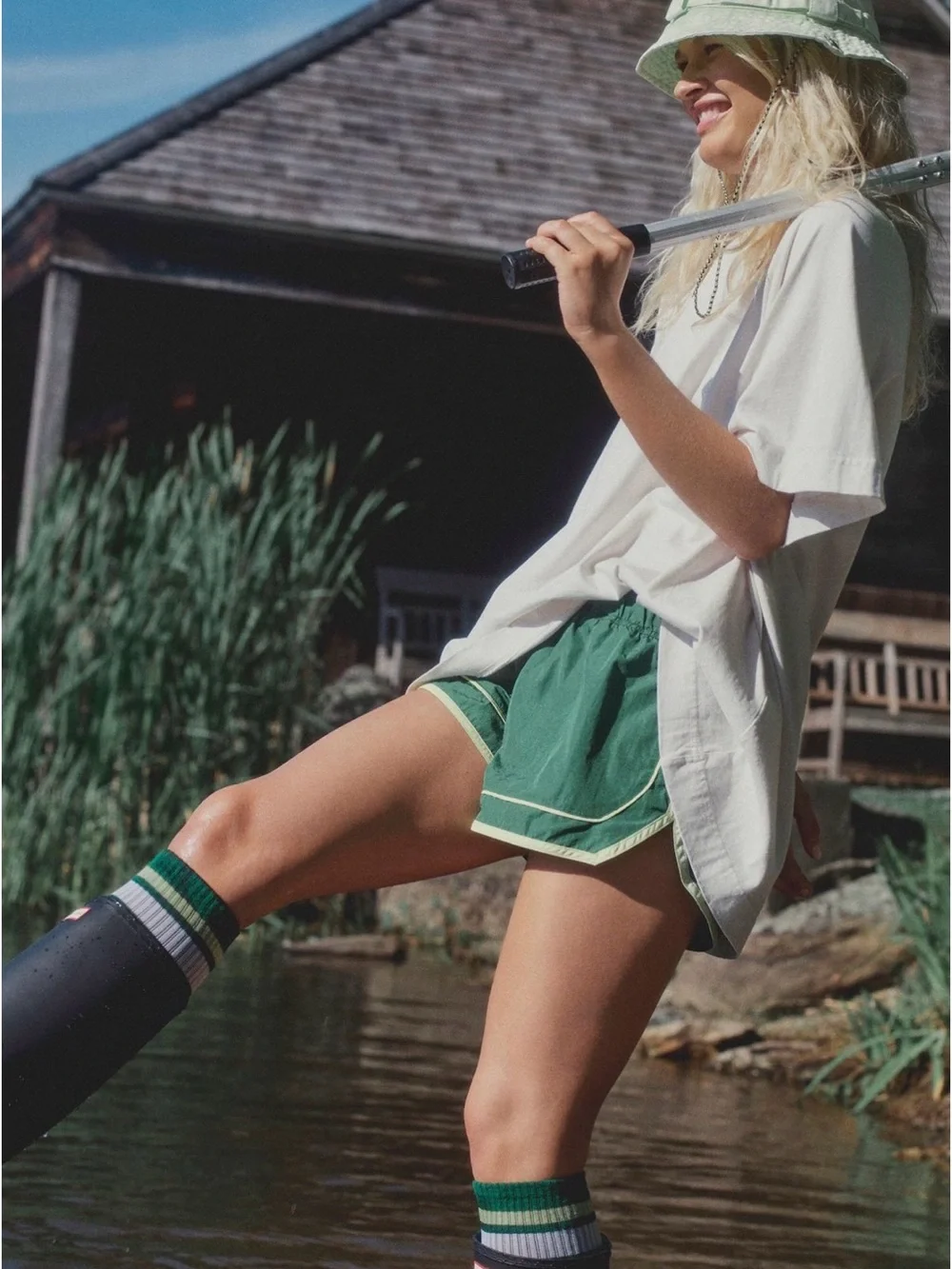 FP Movement Knee High Logo Stripe Socks (Heritage Green Combo - Size One Size, N